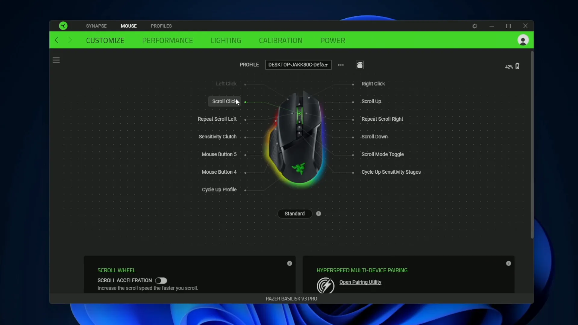 Razer Synapse software interface