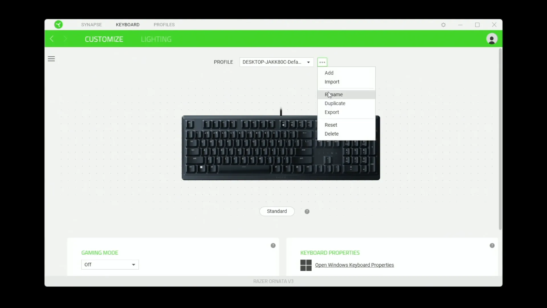 Razer Synapse Dashboard