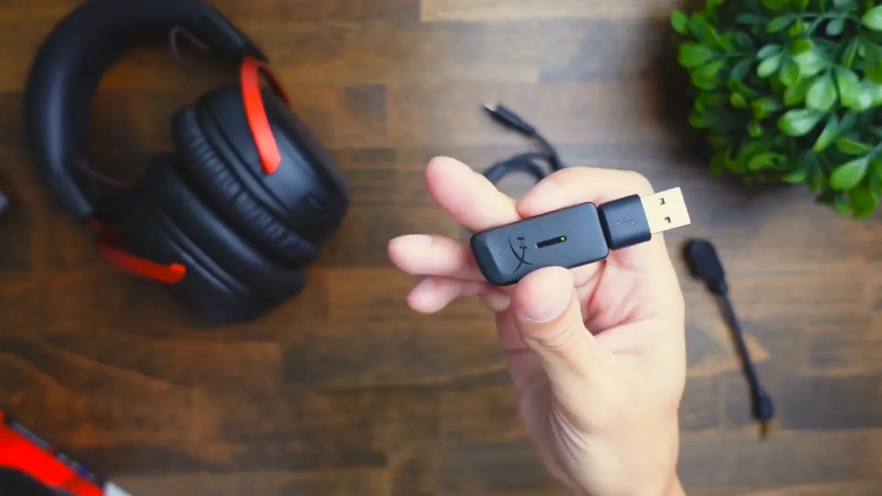 Headset and included accessories laid out on a table
