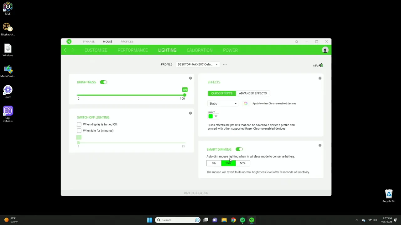 Lighting breathing effect switching between green and blue