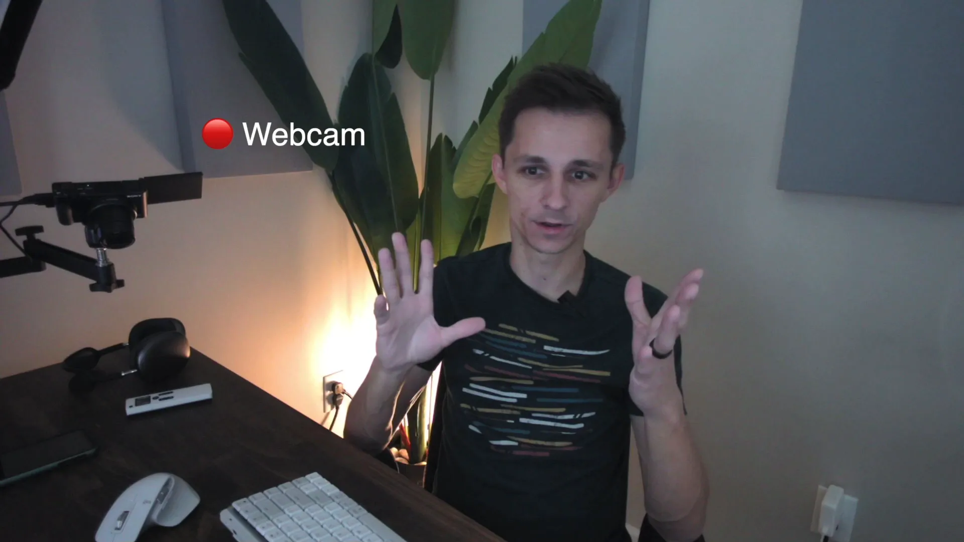 Demonstrating the webcam's lighting settings