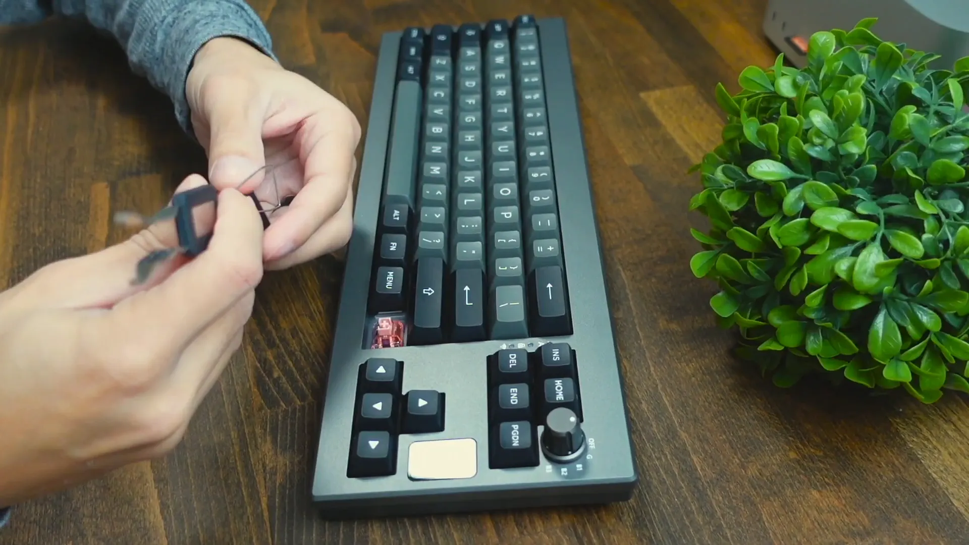 Showcasing the keycaps and switches