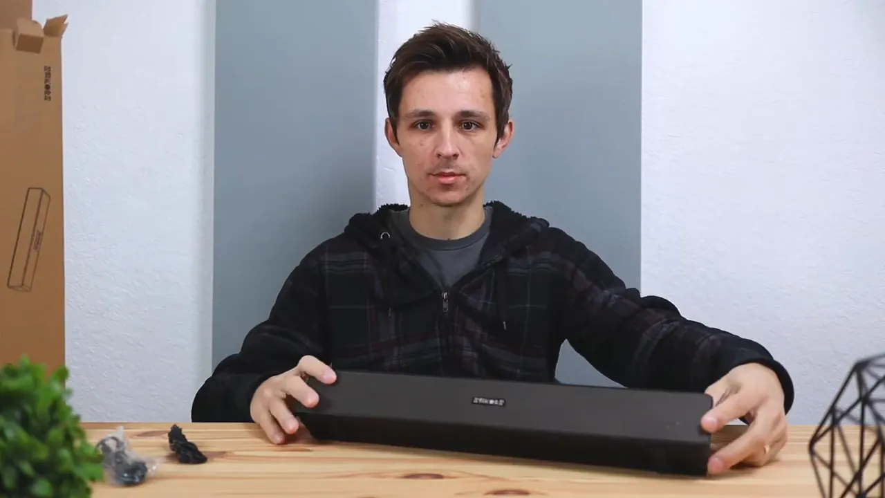 Sakobs DS5103 mini soundbar speaker placed on desk to show slim design