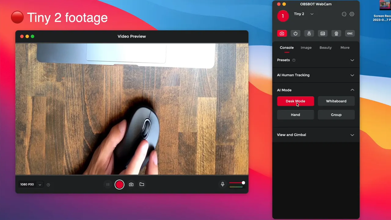 AI mode: Desk mode showing desktop content