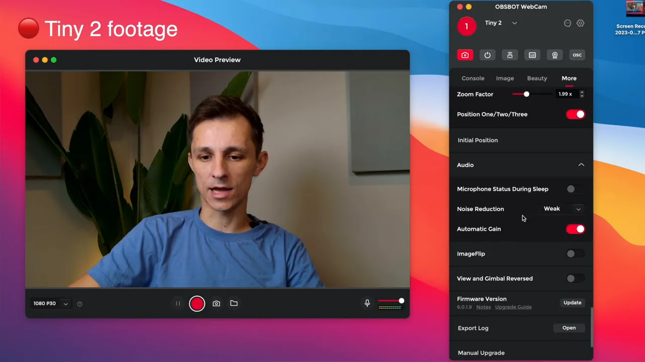 Voice command feature: speak commands like 'Sleep Tiny' to control camera