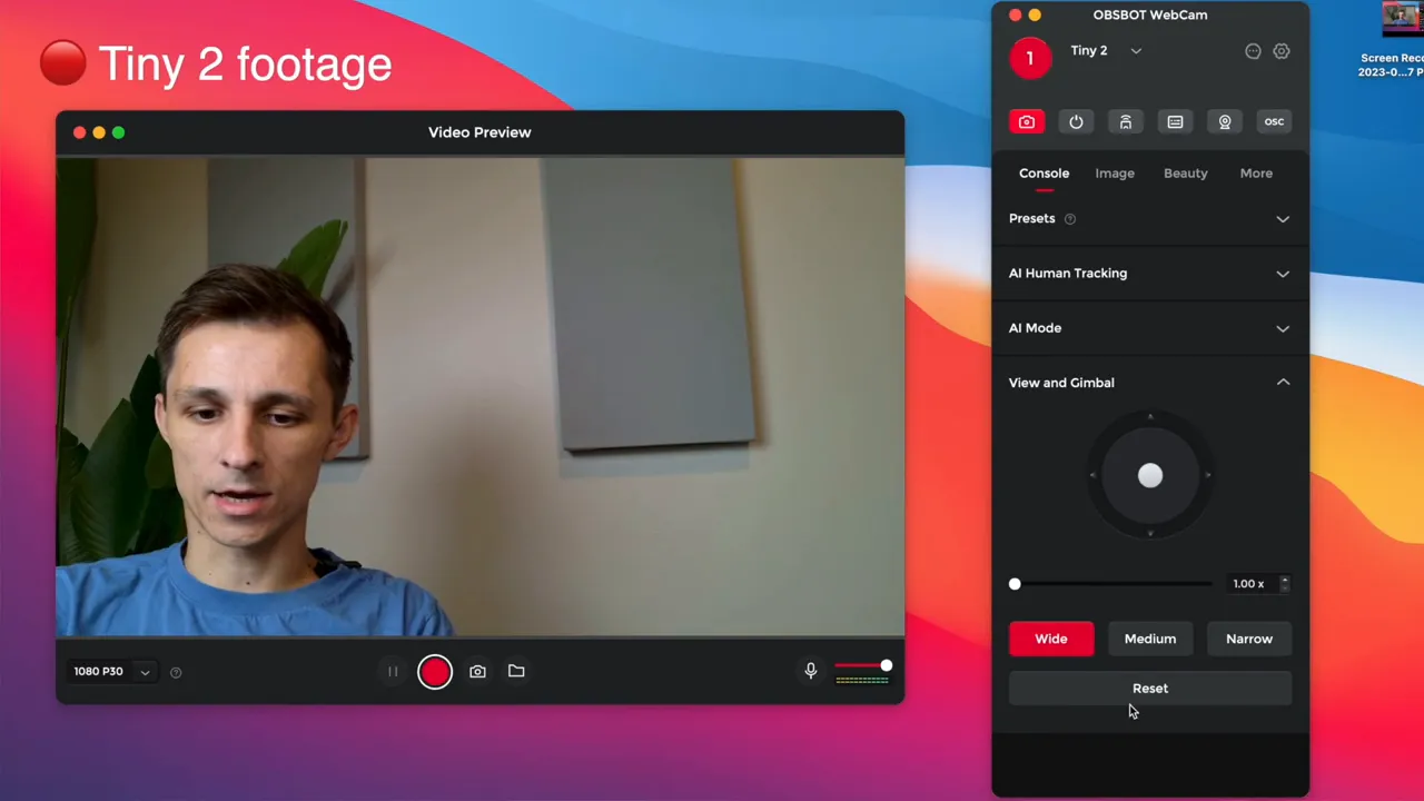 Gimbal controls in software: moving camera via dial