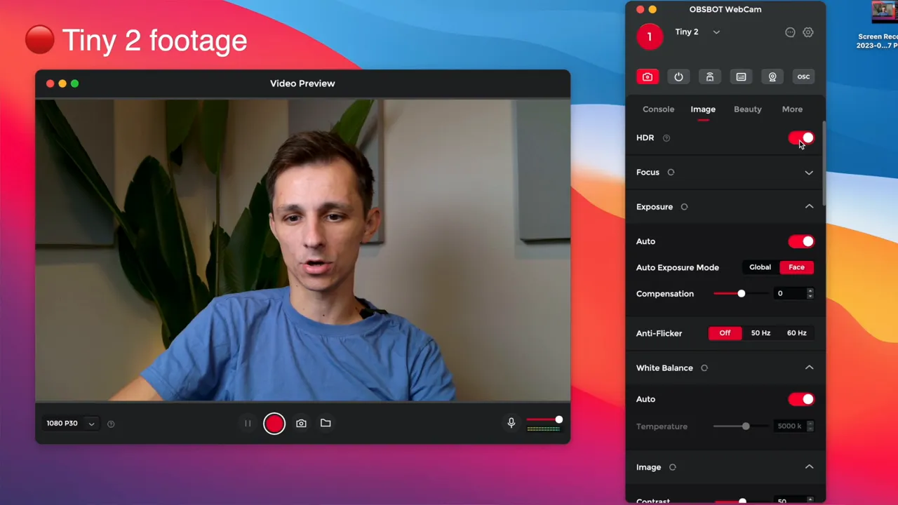 HDR mode enabled in image settings for a crisper look