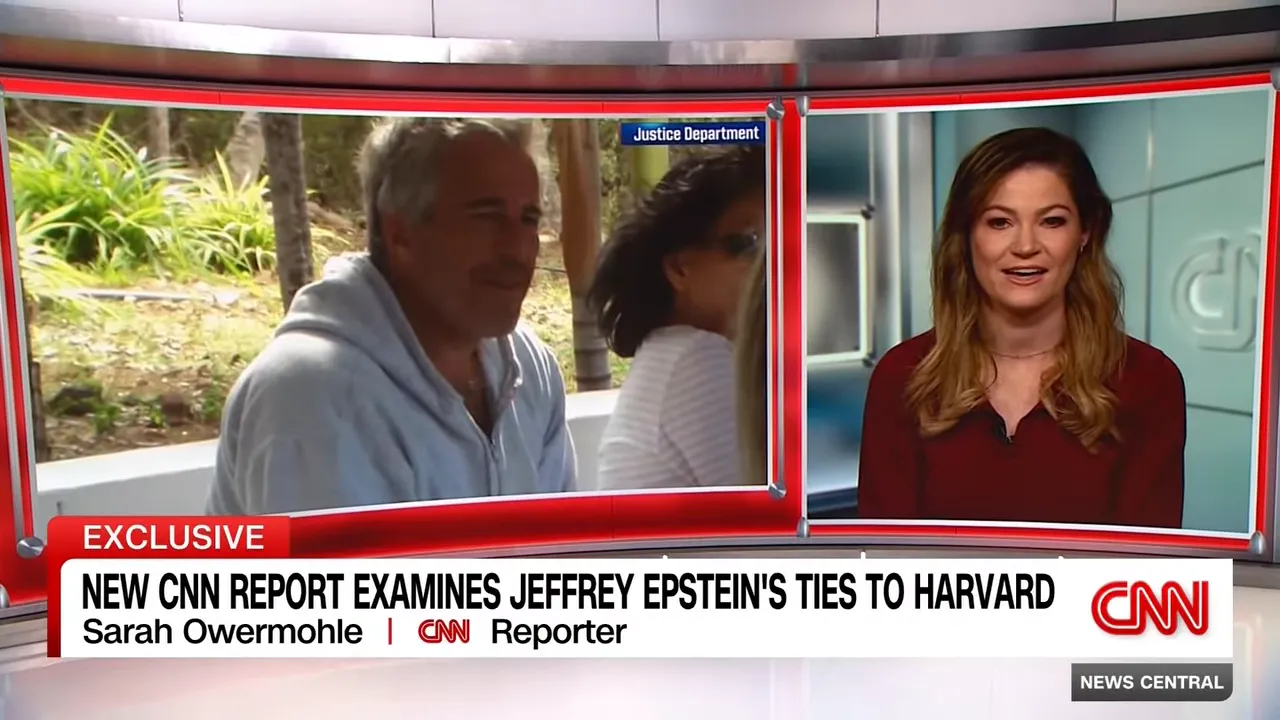 Television split-screen with outdoor footage of a man at left and a studio reporter at right during a news segment