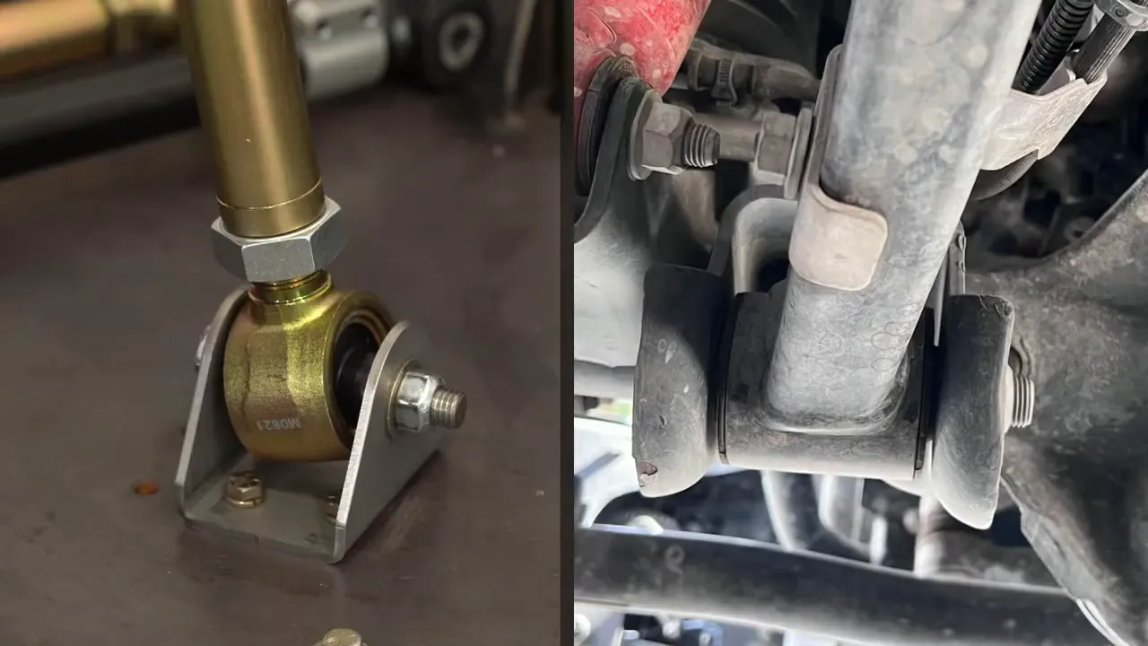 Close-up of flex joint assembly and mounting bracket used for Jeep control arm testing
