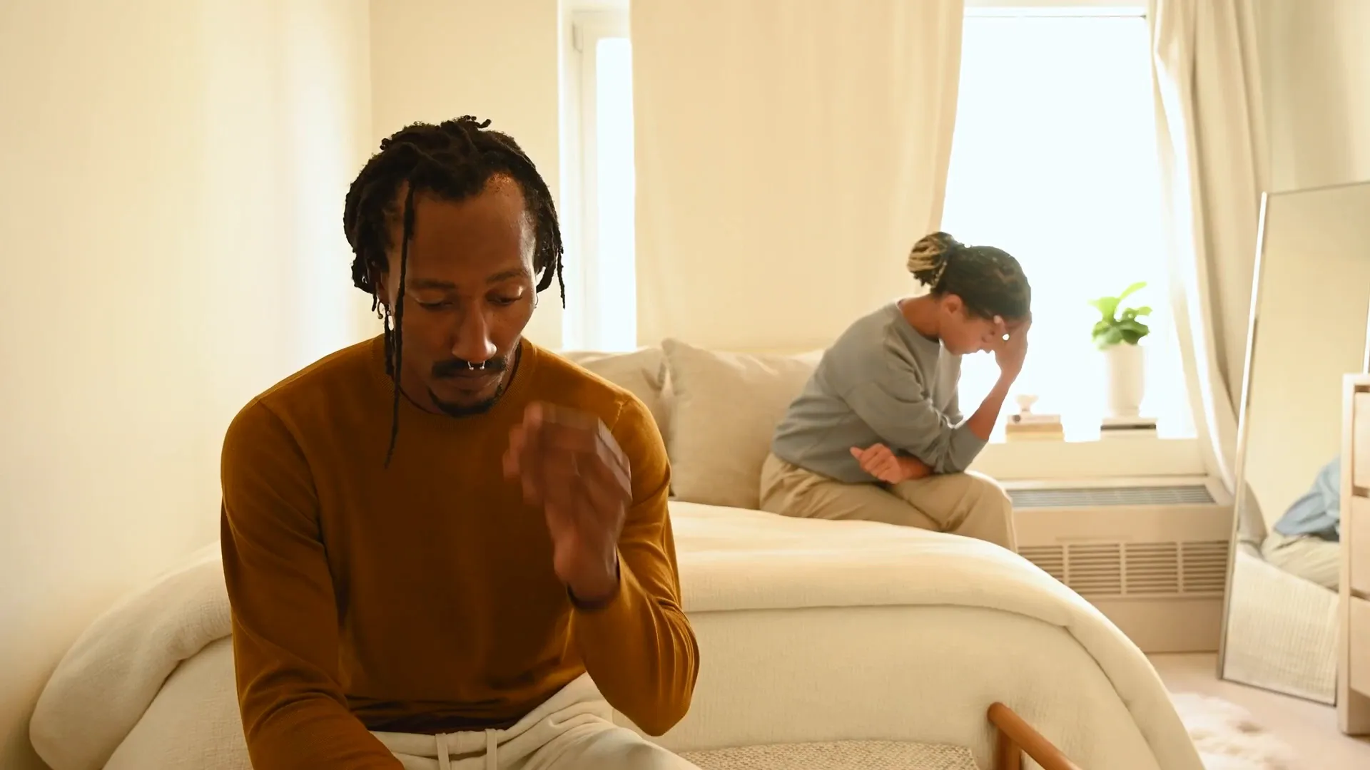 Couple communicating openly in bed