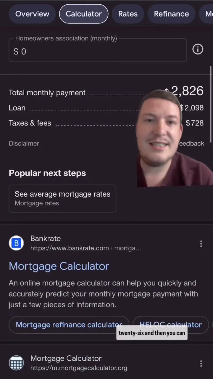 Calculating total monthly payment in mortgage calculator