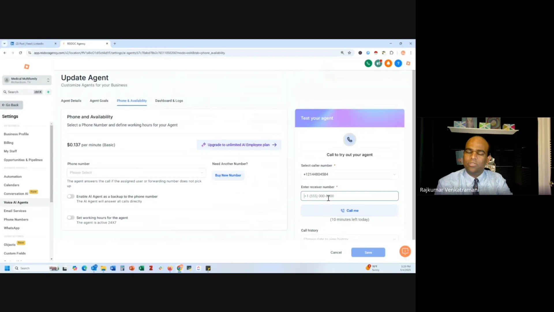 Testing the voice AI agent