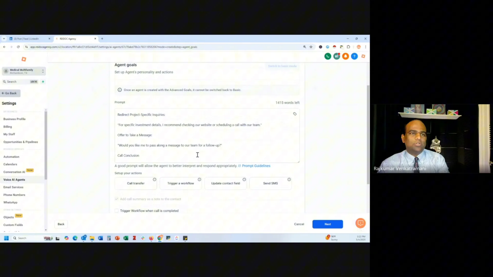 Setting up call handling features