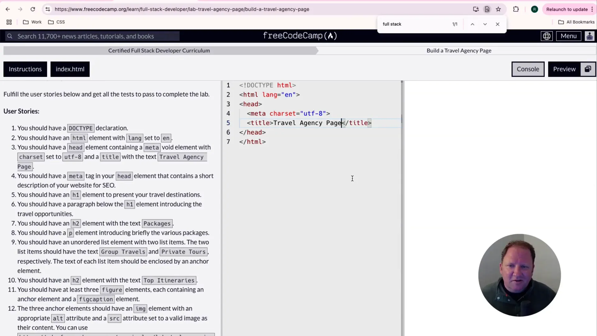 Head section with meta charset and title tags