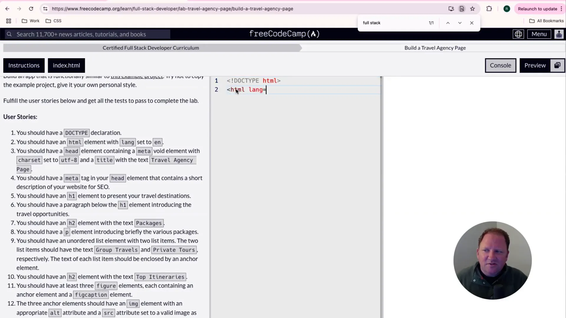 HTML root element with lang attribute set to 'en'