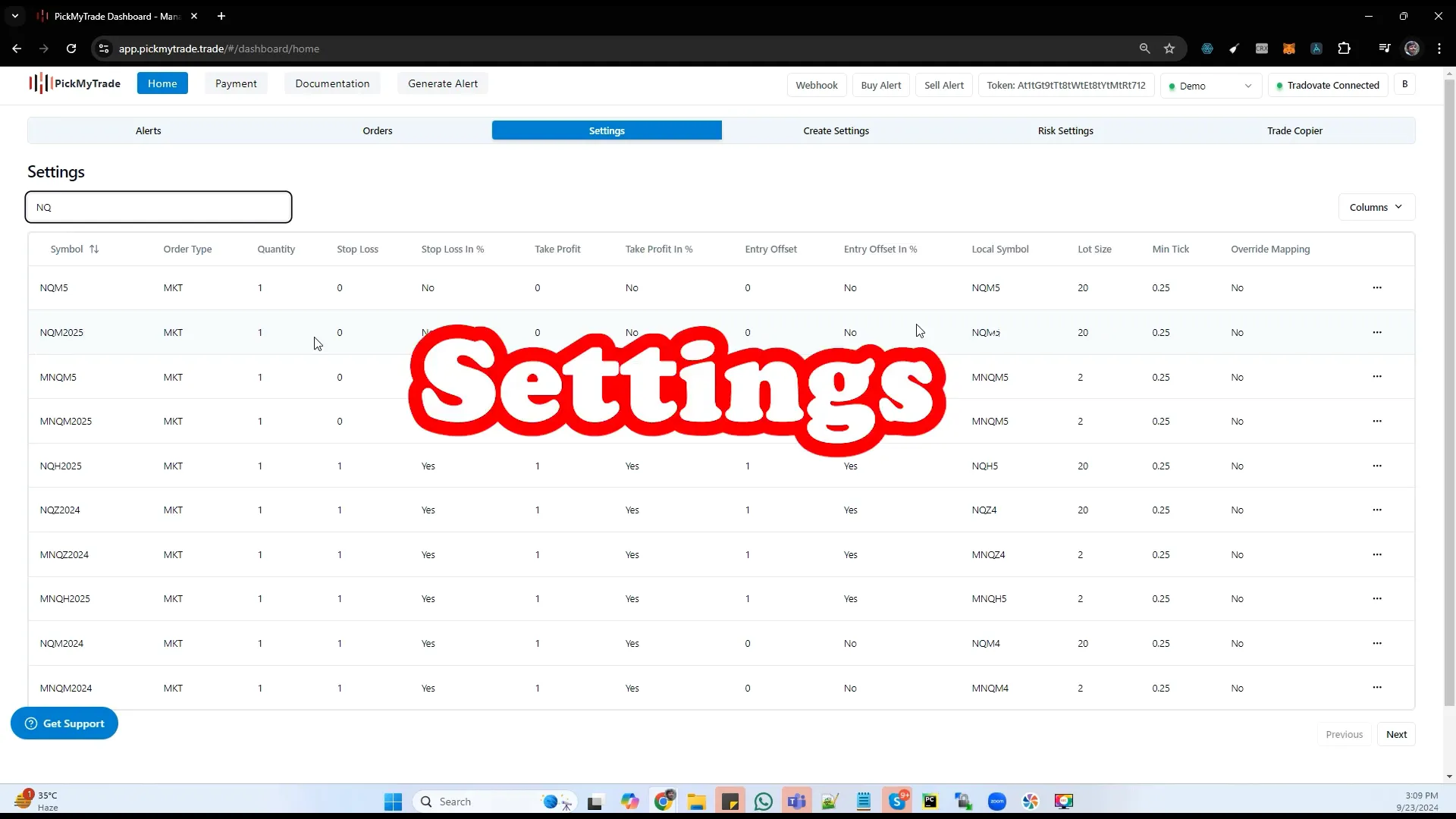 Stop-loss and take-profit settings