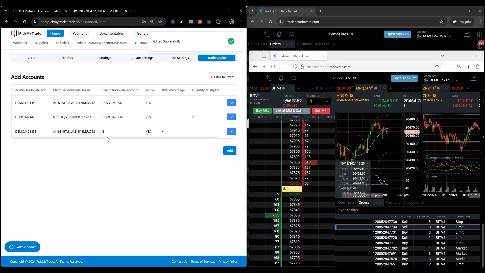 Starting account monitoring in PickMyTrade