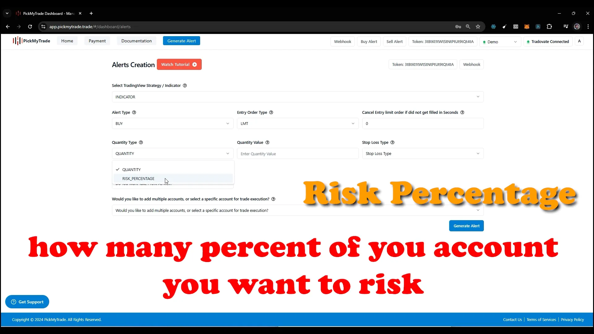 Selecting risk percentage