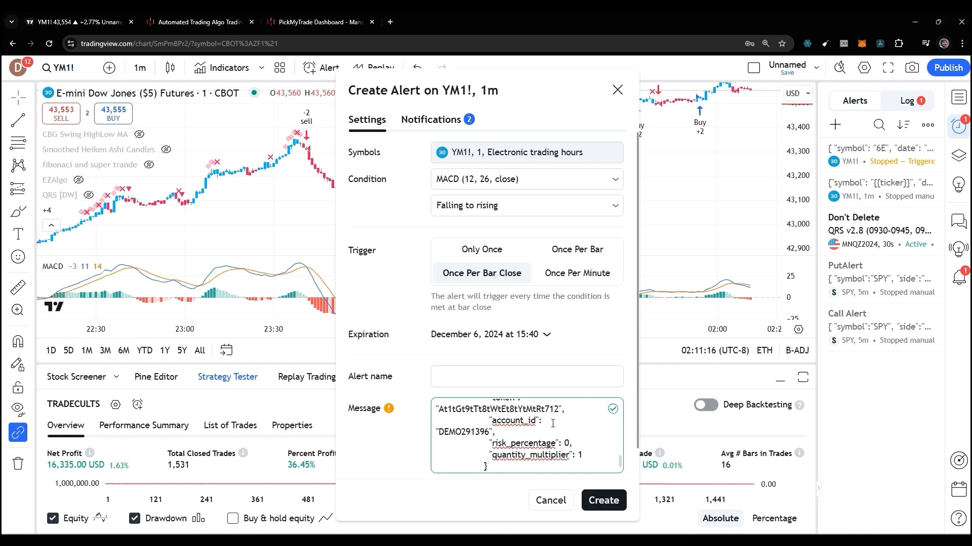 Creating alerts in TradingView