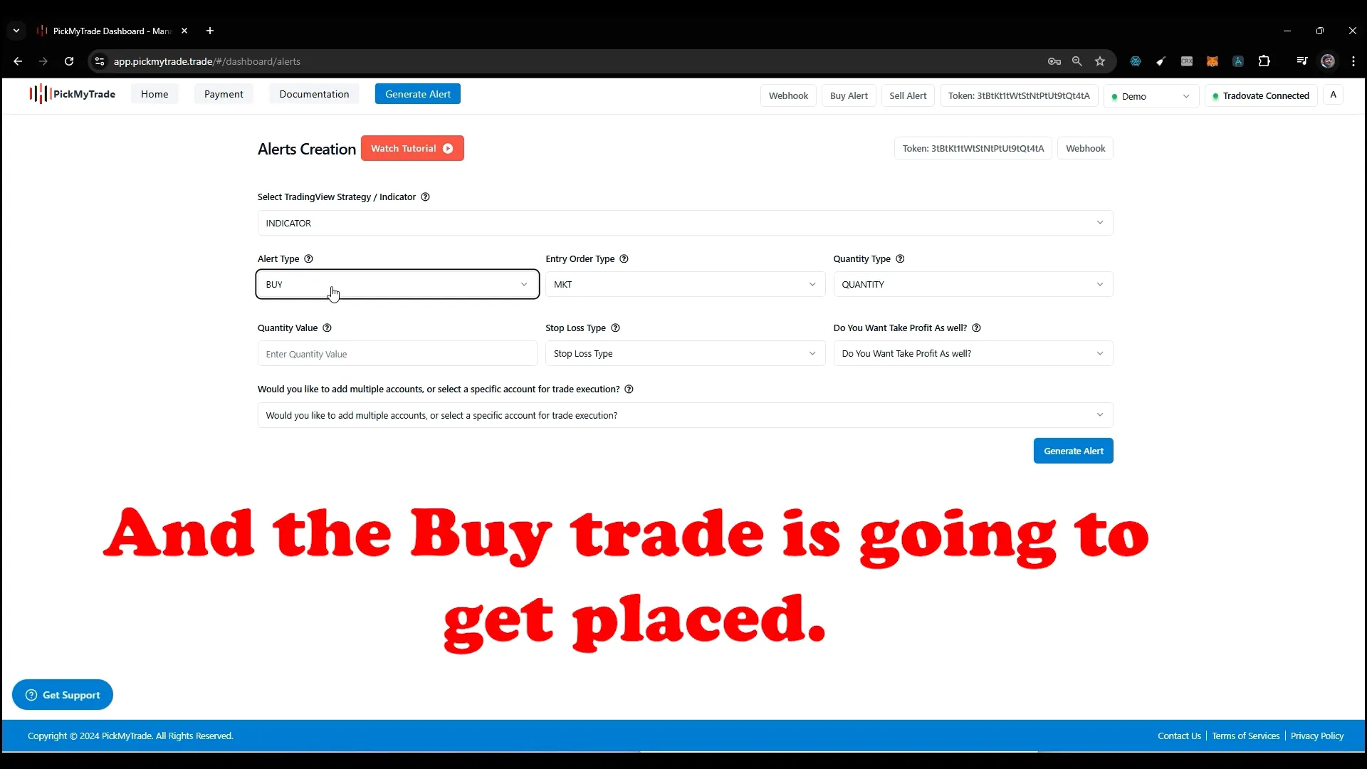 Setting up a sell alert in PickMyTrade