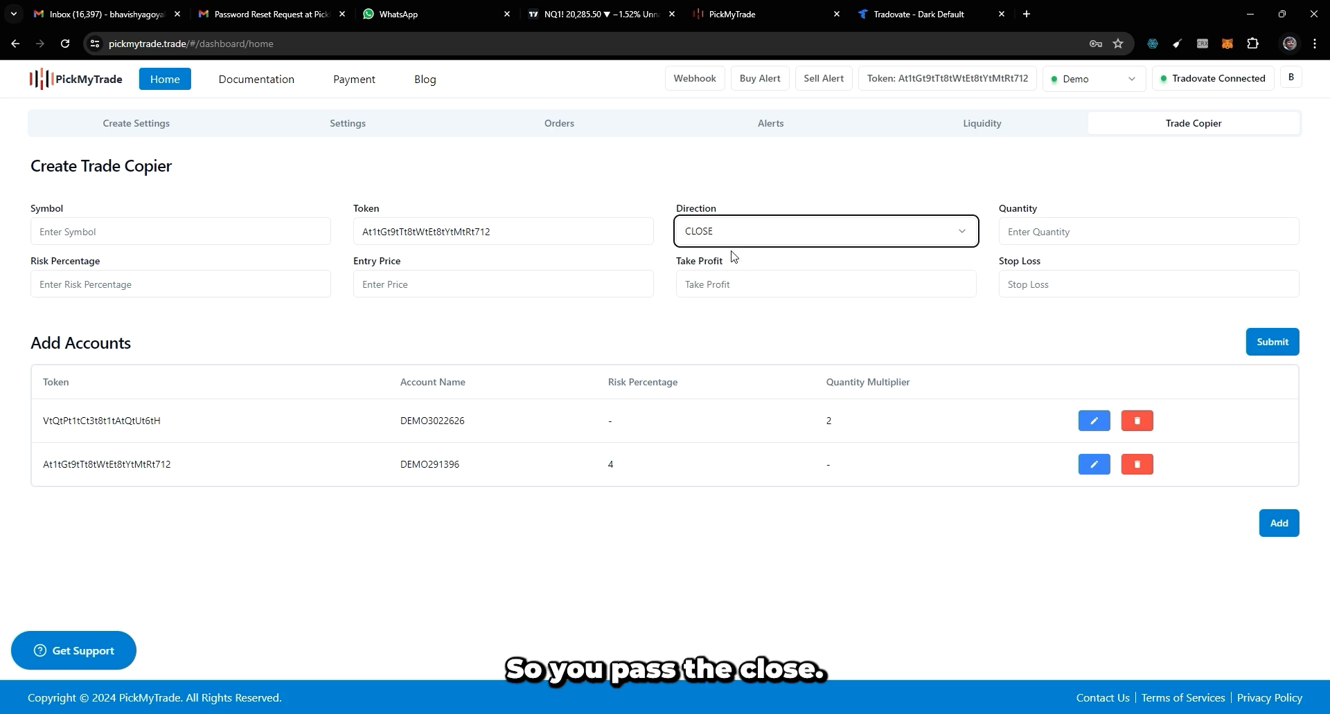 Closing trades in Trade Copier