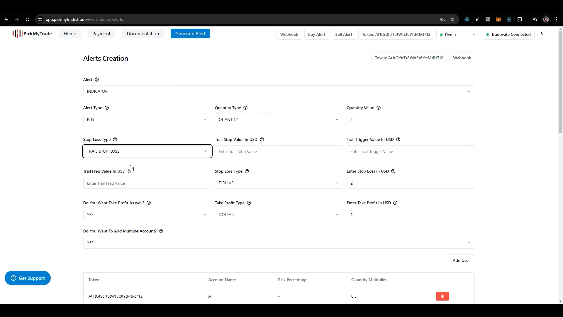 Selecting Trail Stop Loss in Tradovate