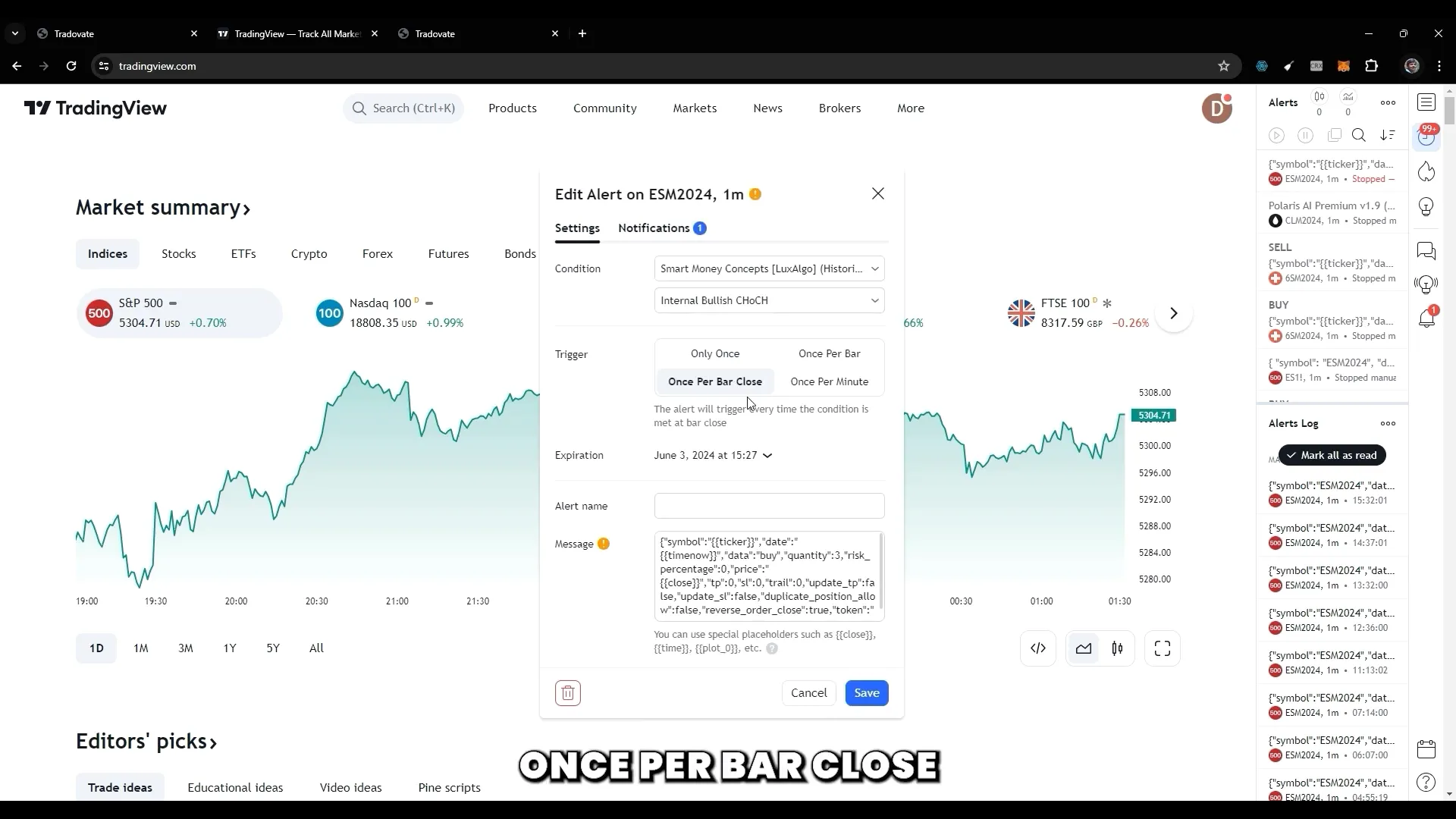 Creating alerts in TradingView