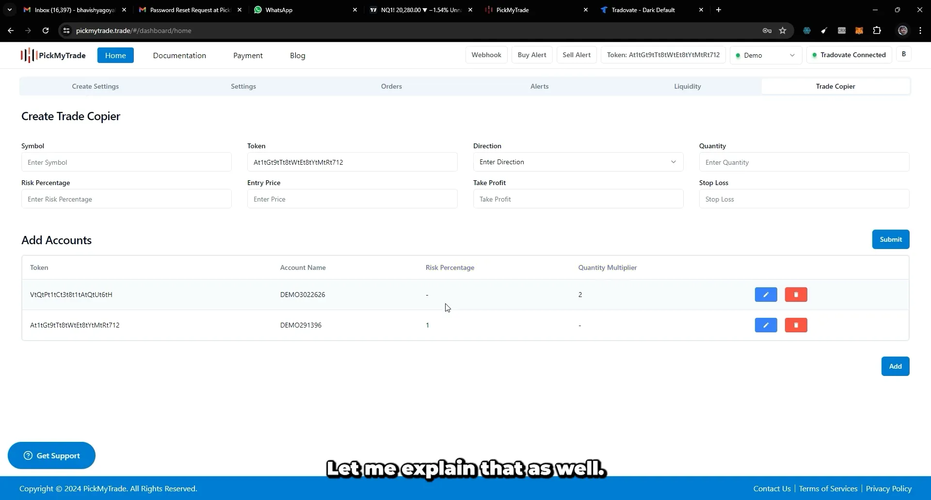 Configuring risk percentage and quantity multiplier settings