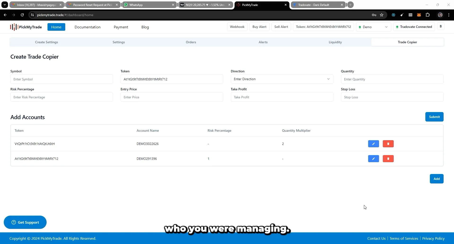 Overview of the Trade Copier feature interface