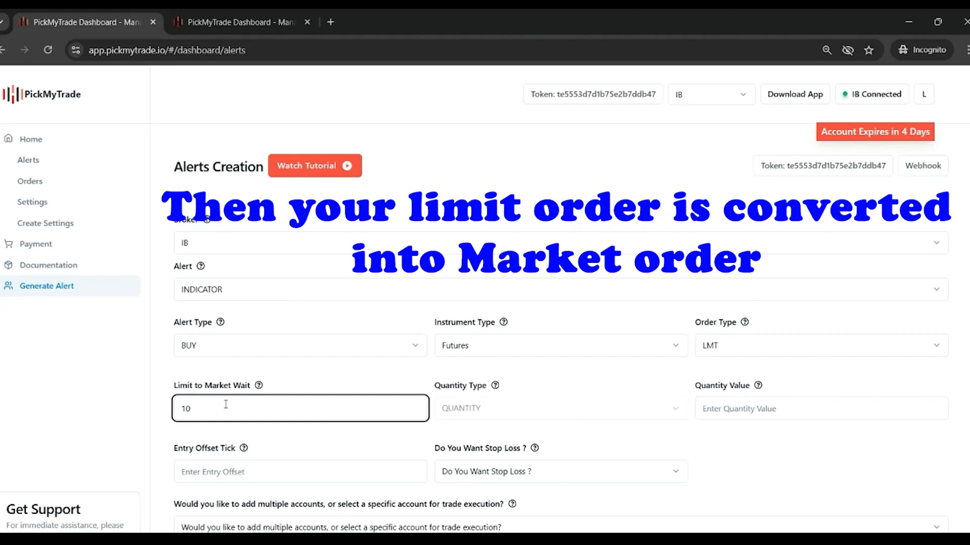 Configuración del tipo de orden