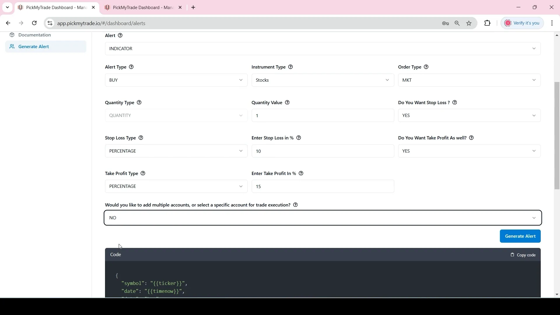 Configuring Stop Loss and Take Profit for Market Orders