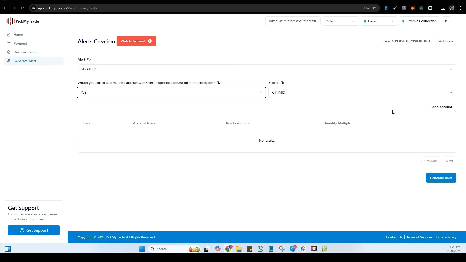 Generating alerts for Rithmic trading