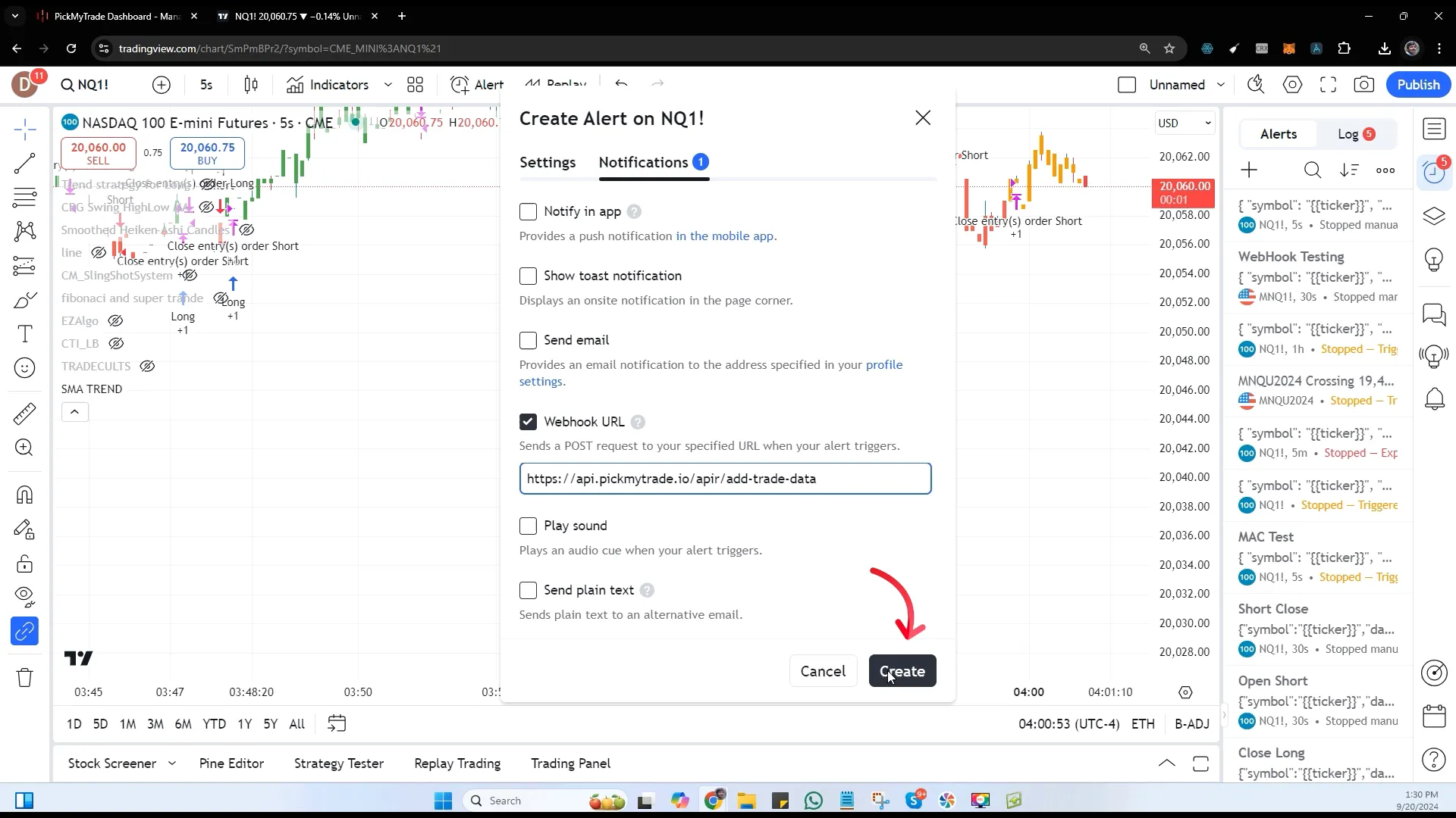 Setting up TradingView alerts