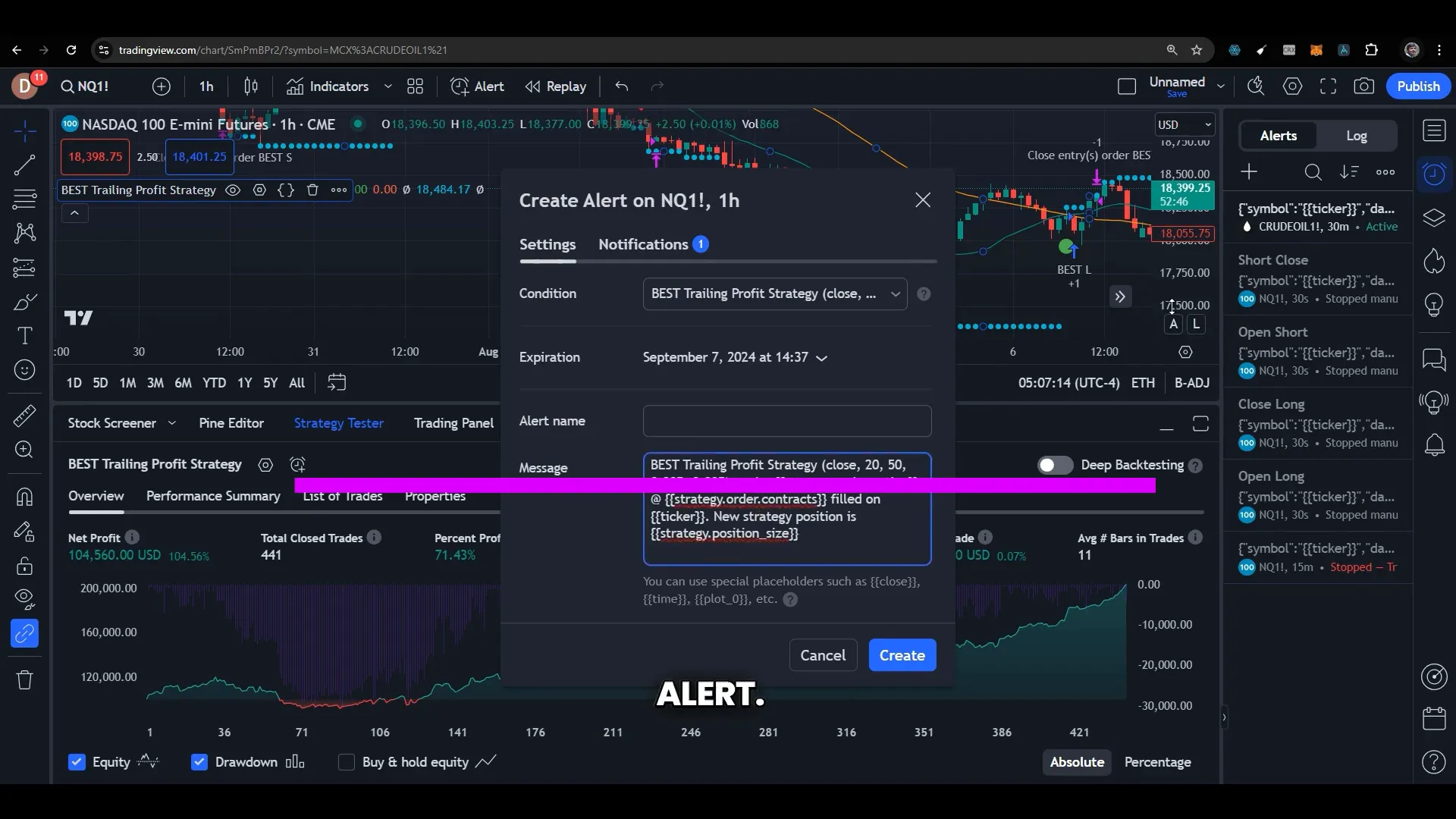 Setting up alerts for automated trading execution