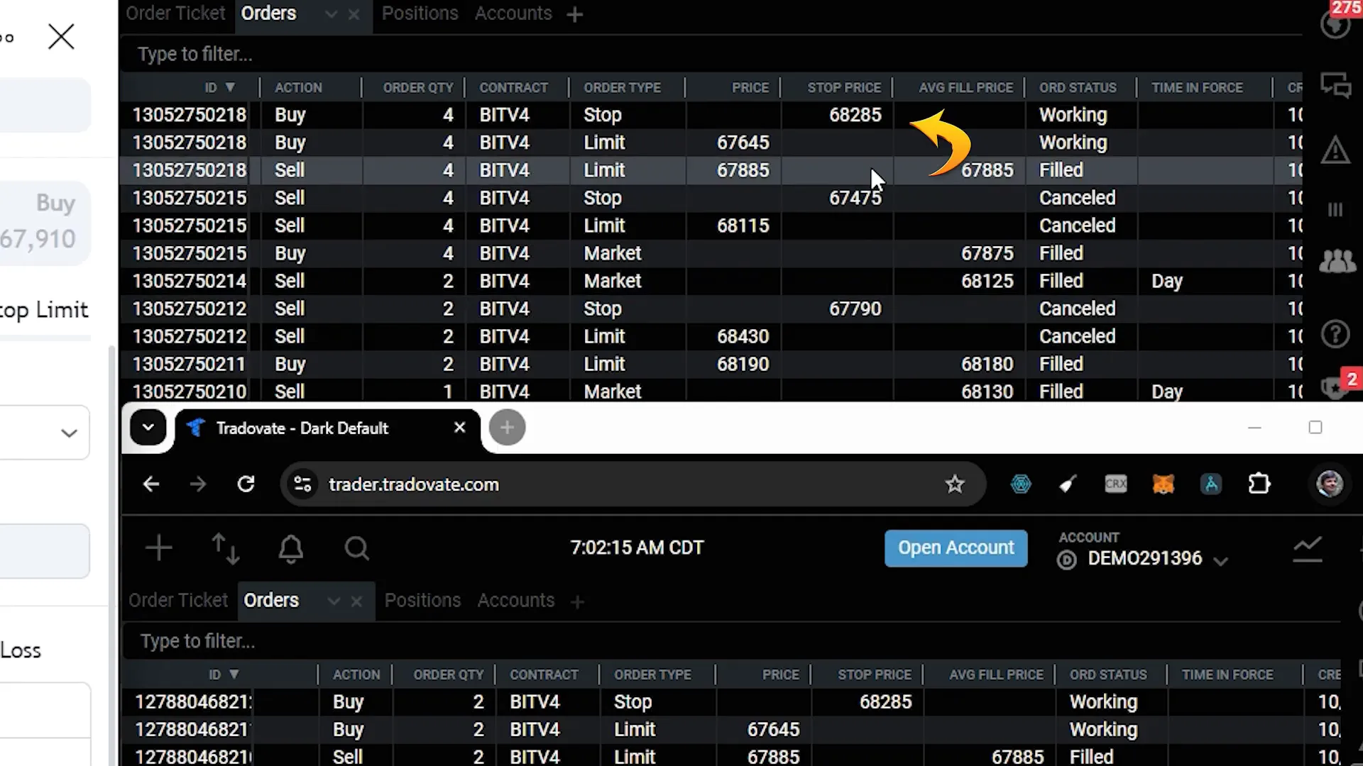 Modifying order on TradingView