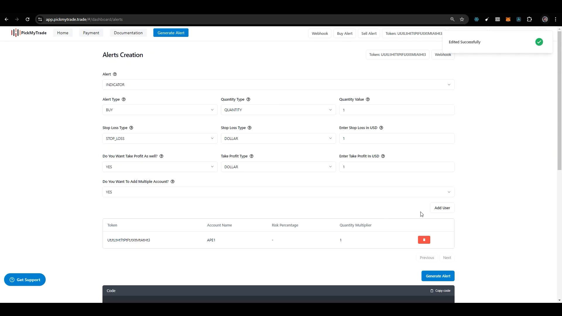 PickMyTrade Token Setup