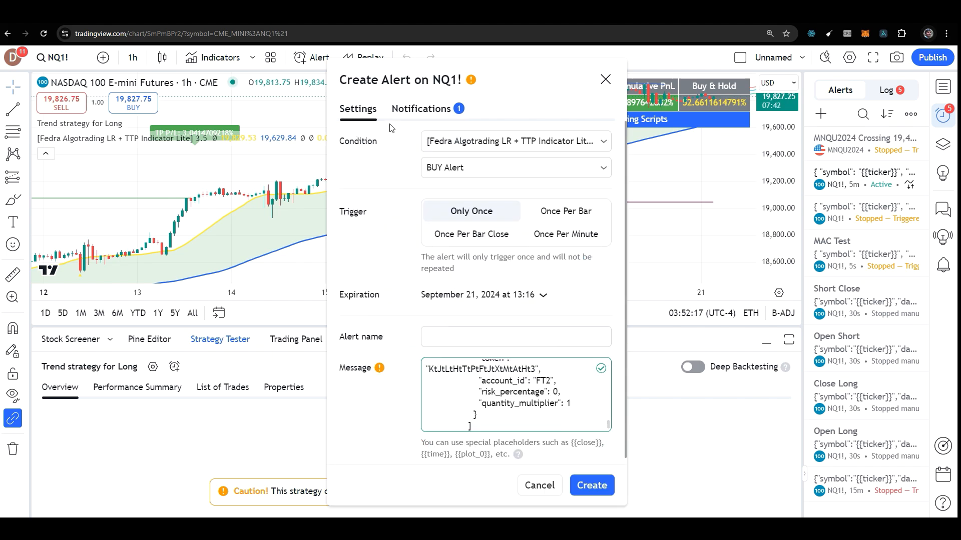 Generating alert in PickMyTrade