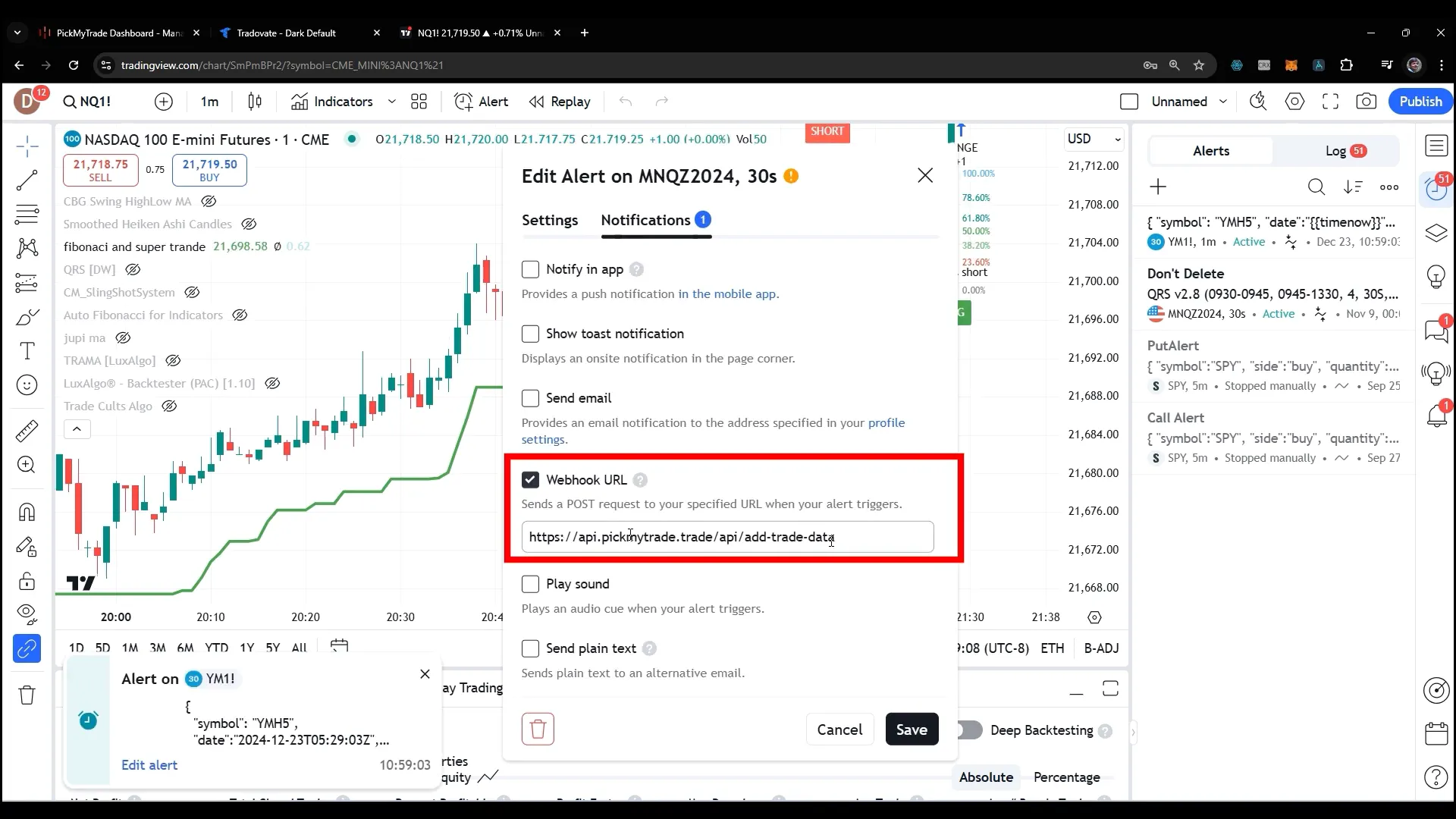 Verifying webhook URL in TradingView