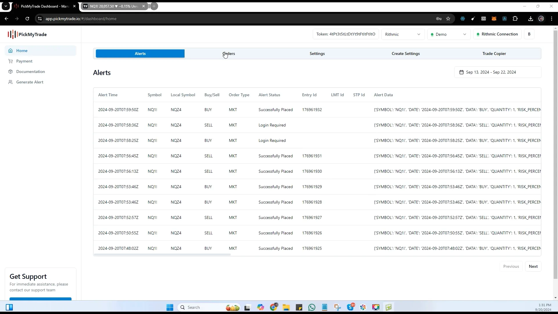 Managing trades and orders in PickMyTrade