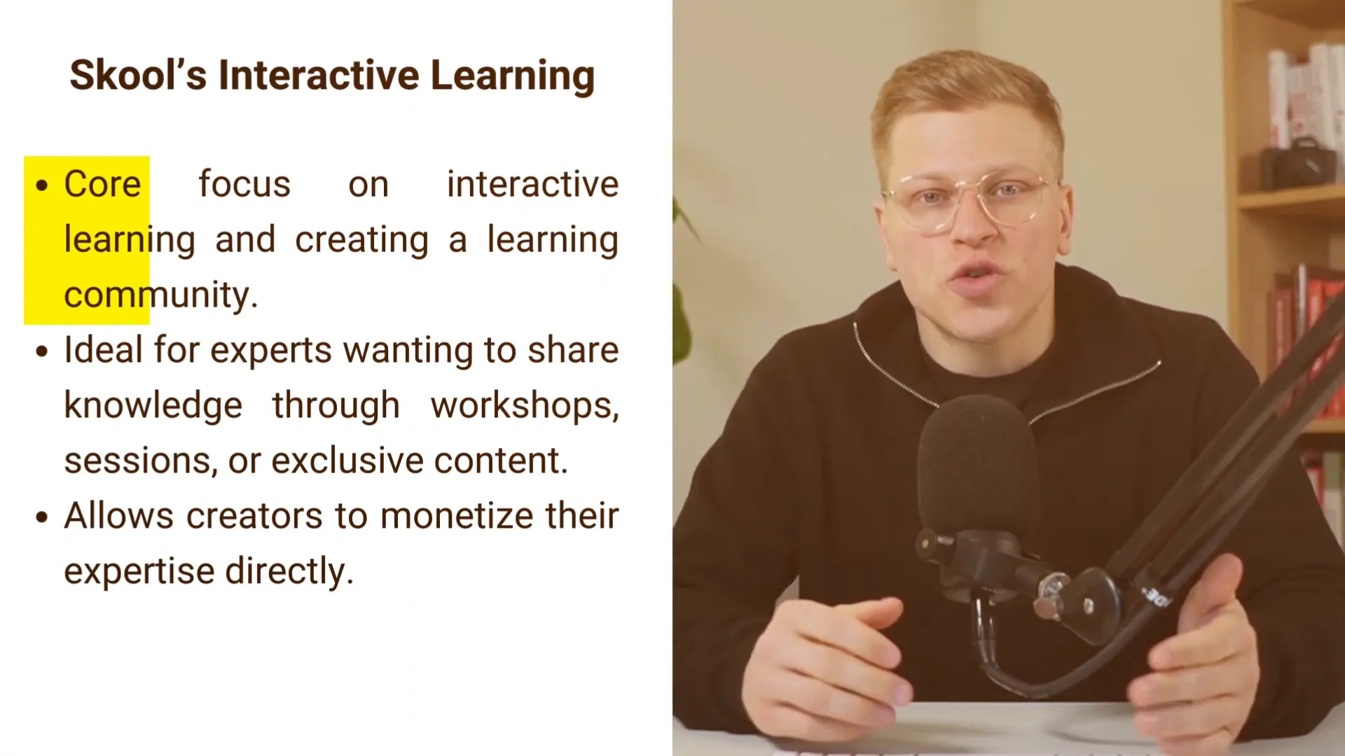 Skool's interactive learning platform with live workshops and community