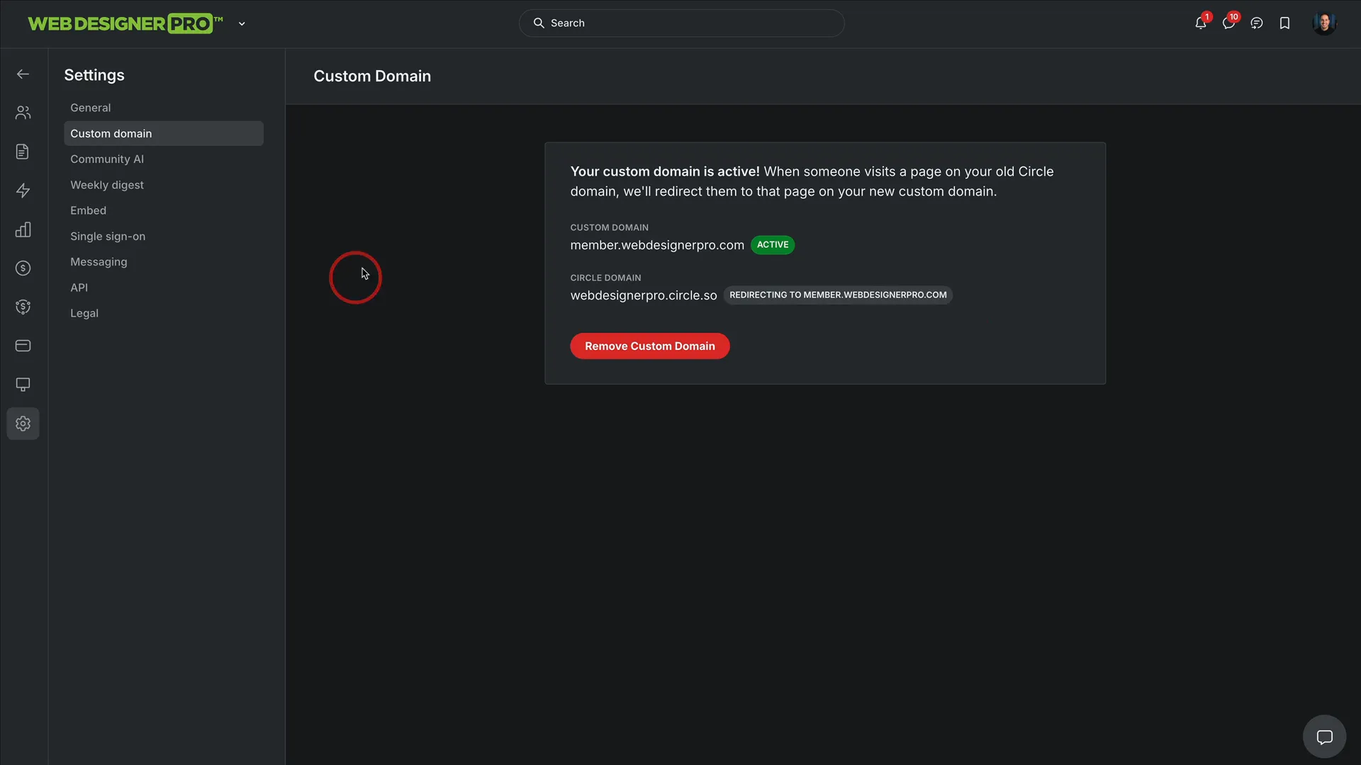 White label custom domain in Circle community