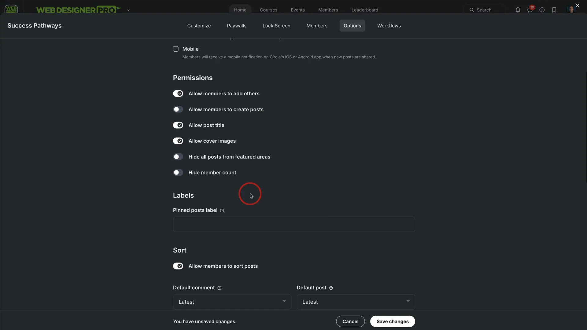 Custom access options and layout settings in Circle