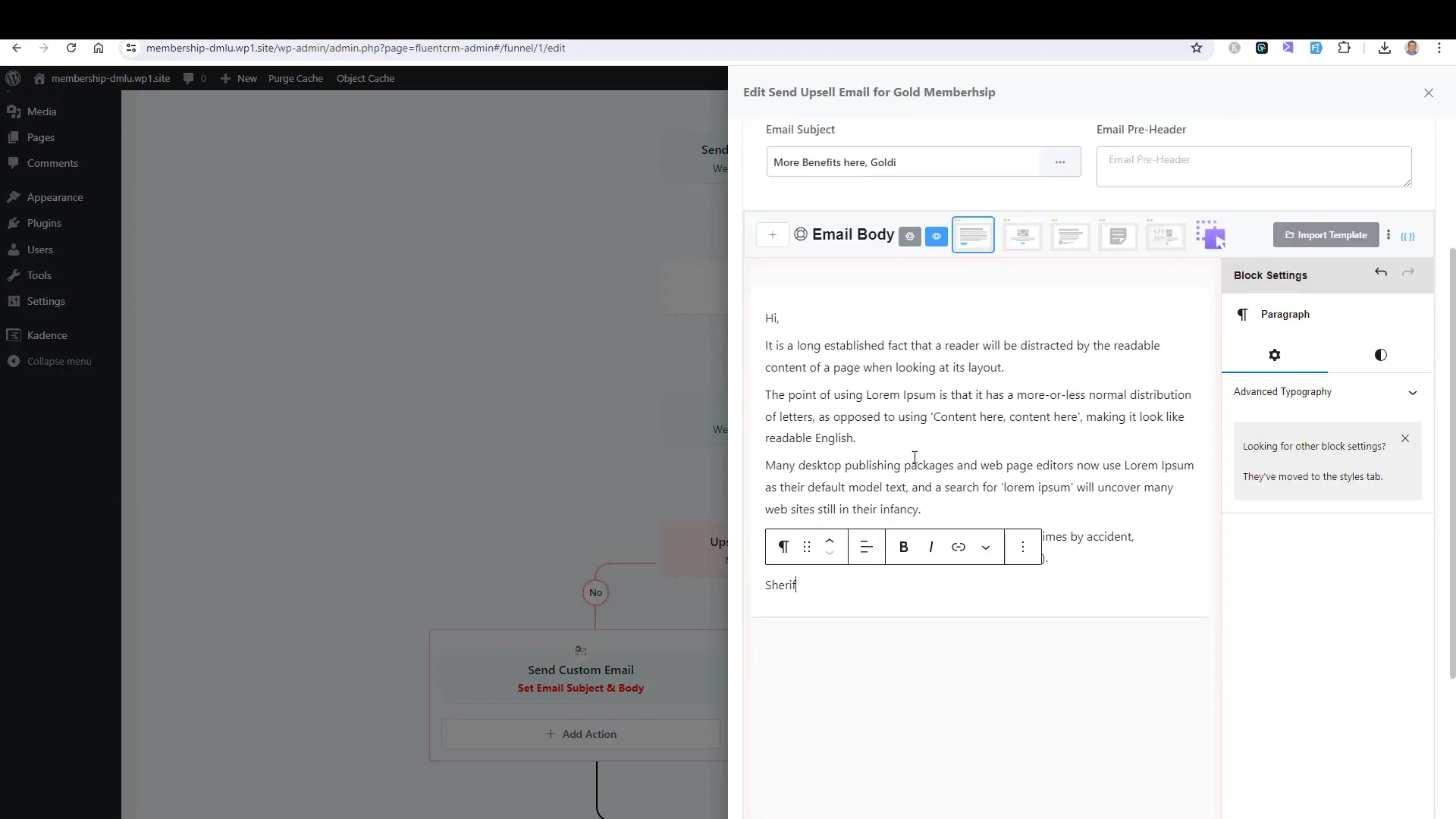 Setting email triggers and actions in Fluent CRM