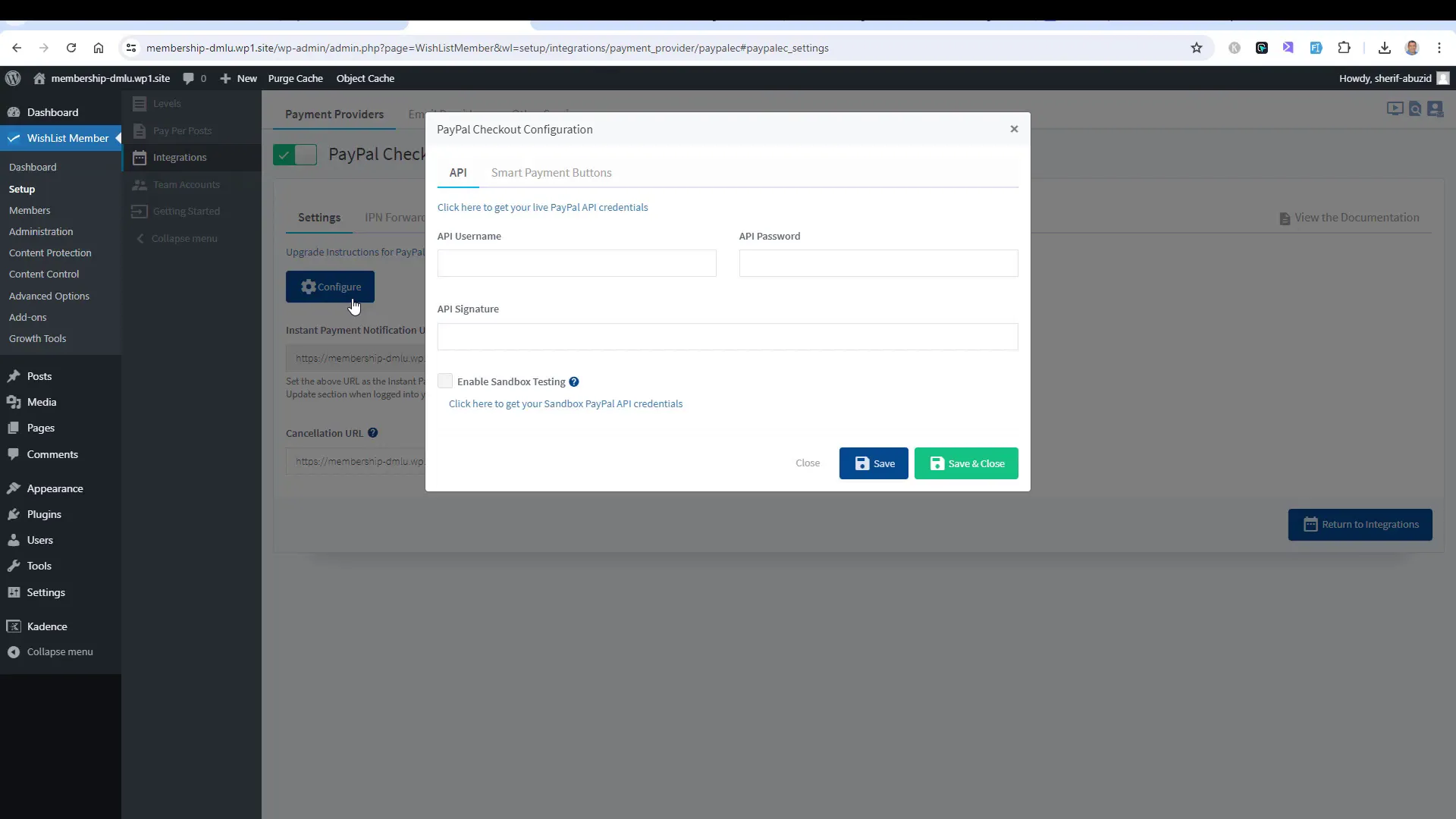 Configuring PayPal settings