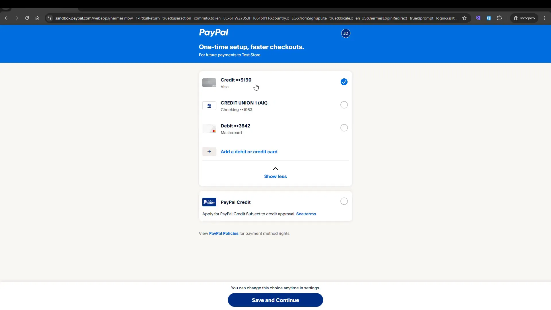 Testing payment process with PayPal