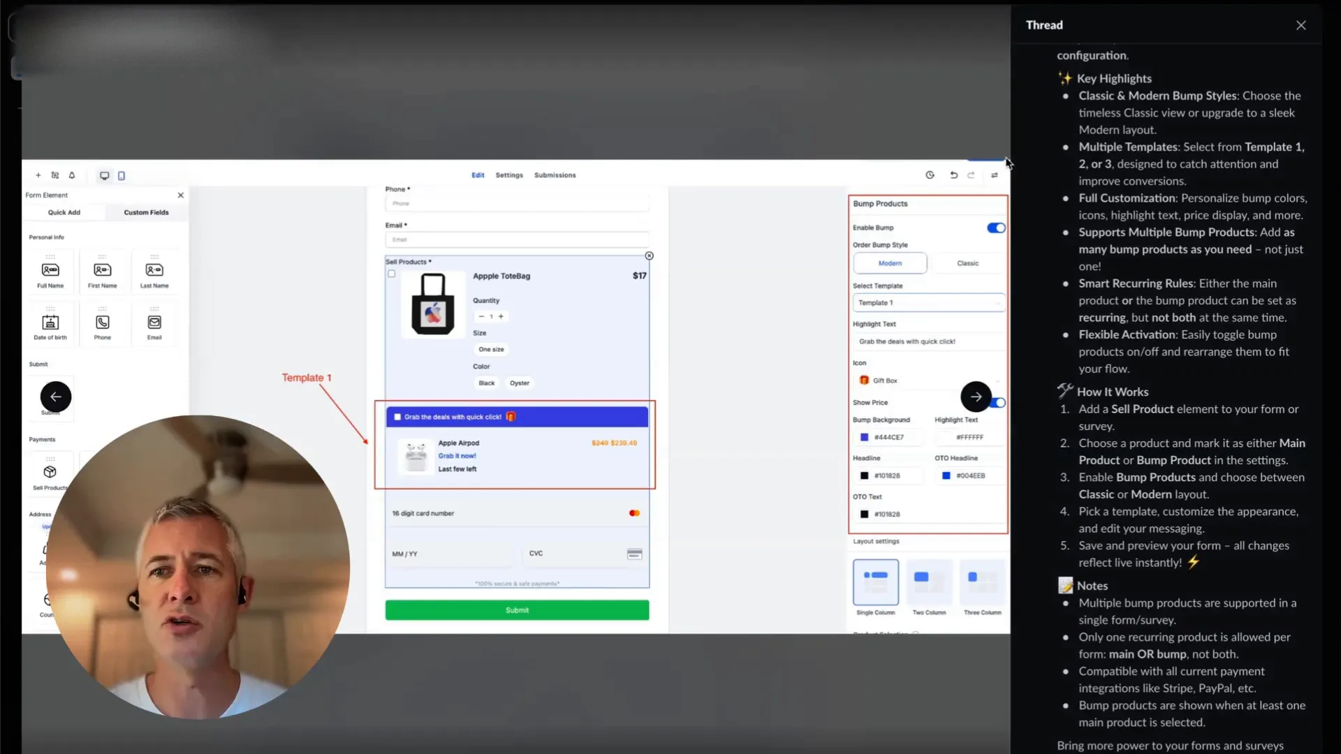 Modern order bump feature in GFunnel forms and surveys
