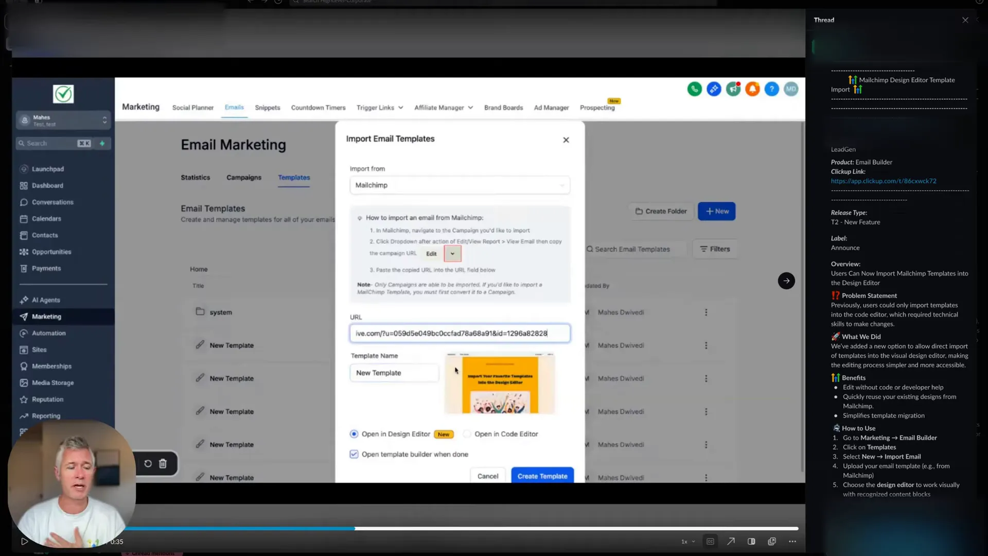 Template imported as editable components in GFunnel editor