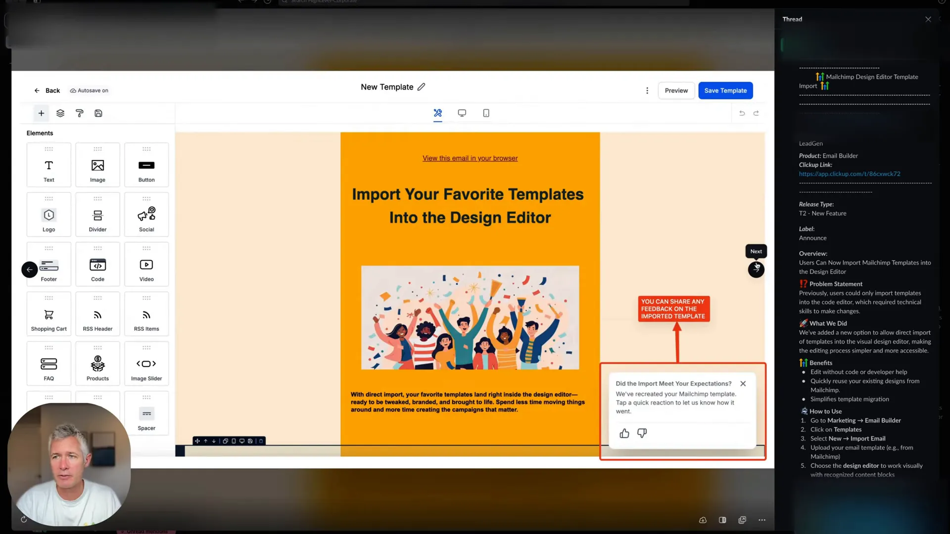 Importing an email template into a drag-and-drop editor