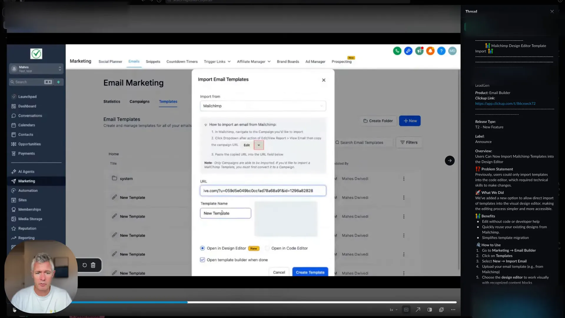 MailChimp template URL being prepared for import