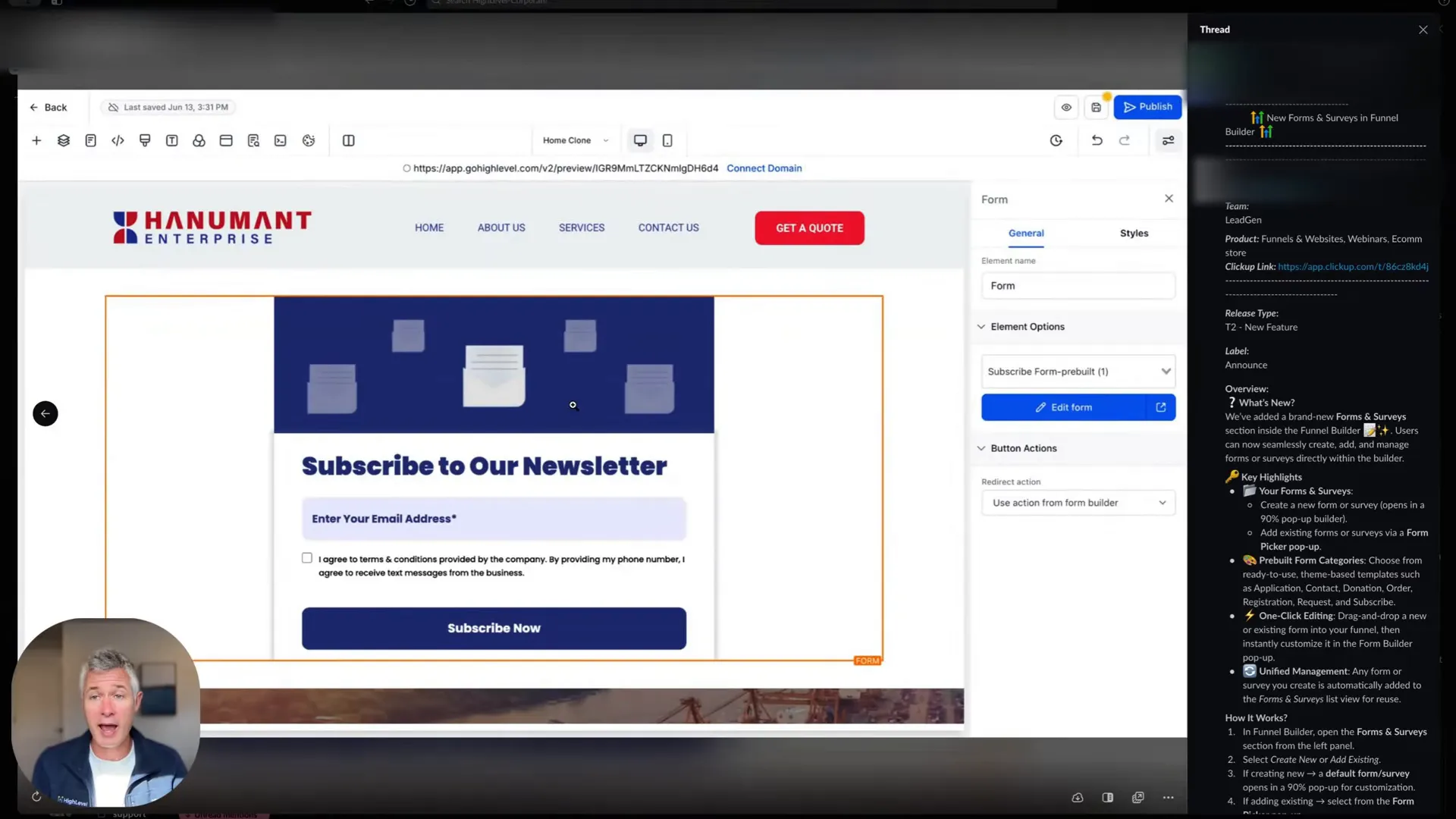 GFunnel inline edit of form fields and settings
